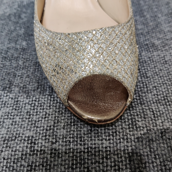 Jimmy Choo Peep Toe Metallic Heels - 41 - Picture 13 of 15